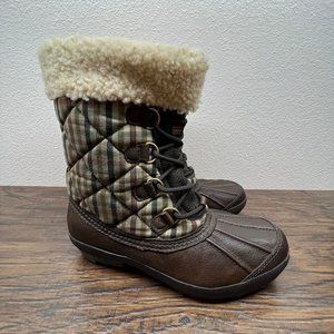 UGG Australia Newberry Duck Boots Brown Leather Plaid Fabric Fur Winter 8